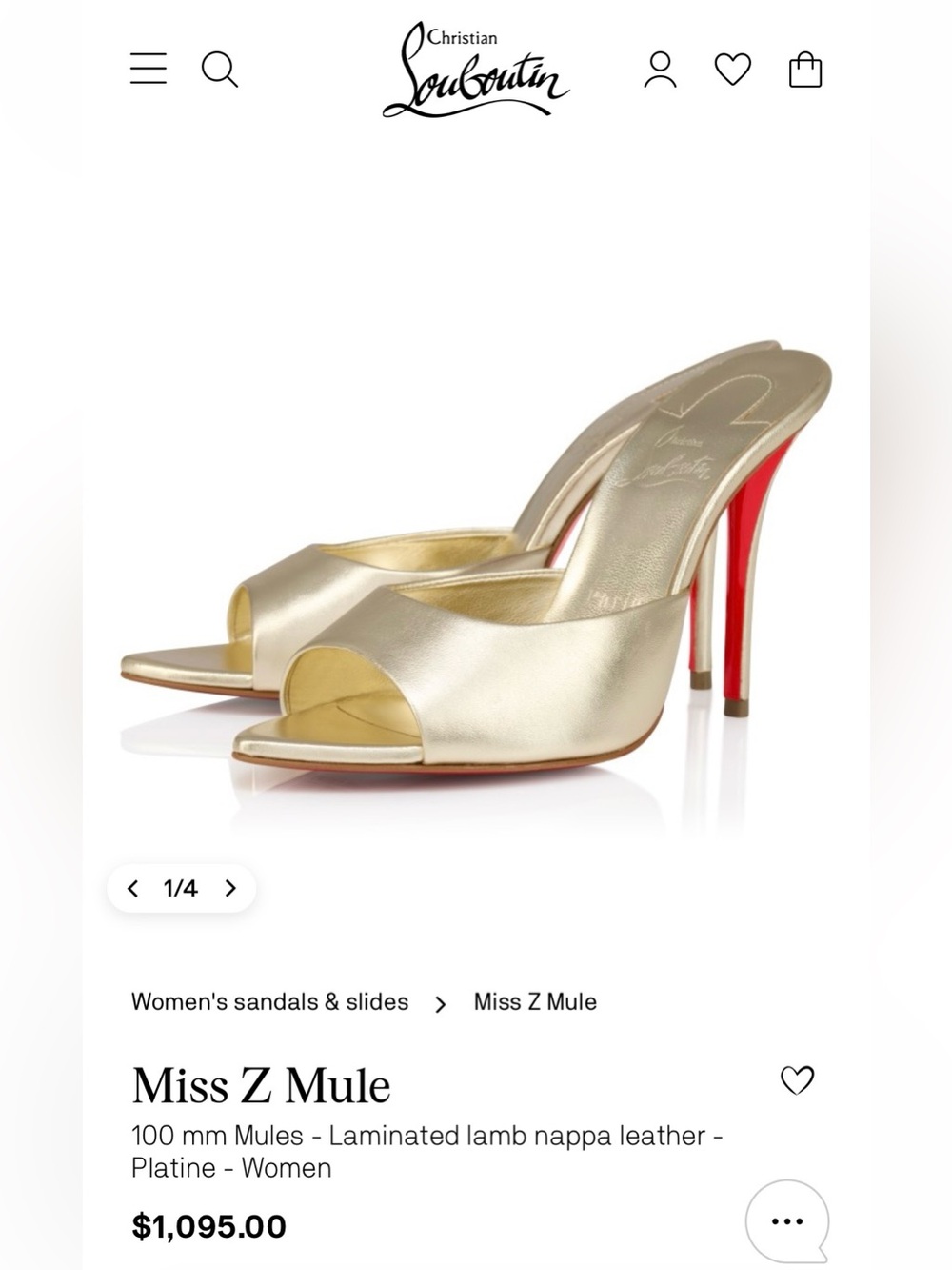 Christian Louboutin Metallic Gold Open-Toe Mules with Red Sole New in Box